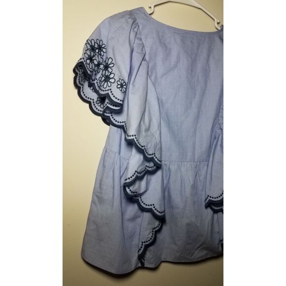 NWT|Kate Spade Blue Daisy Ruffle Blouse, XS - Picture 4 of 6